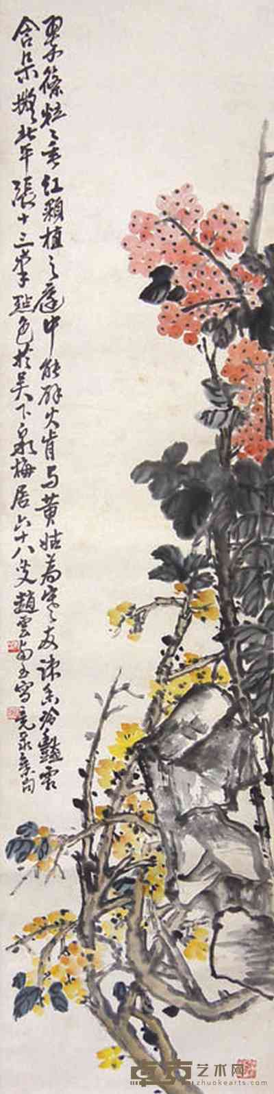 赵云壑 花卉 立轴 135×34cm